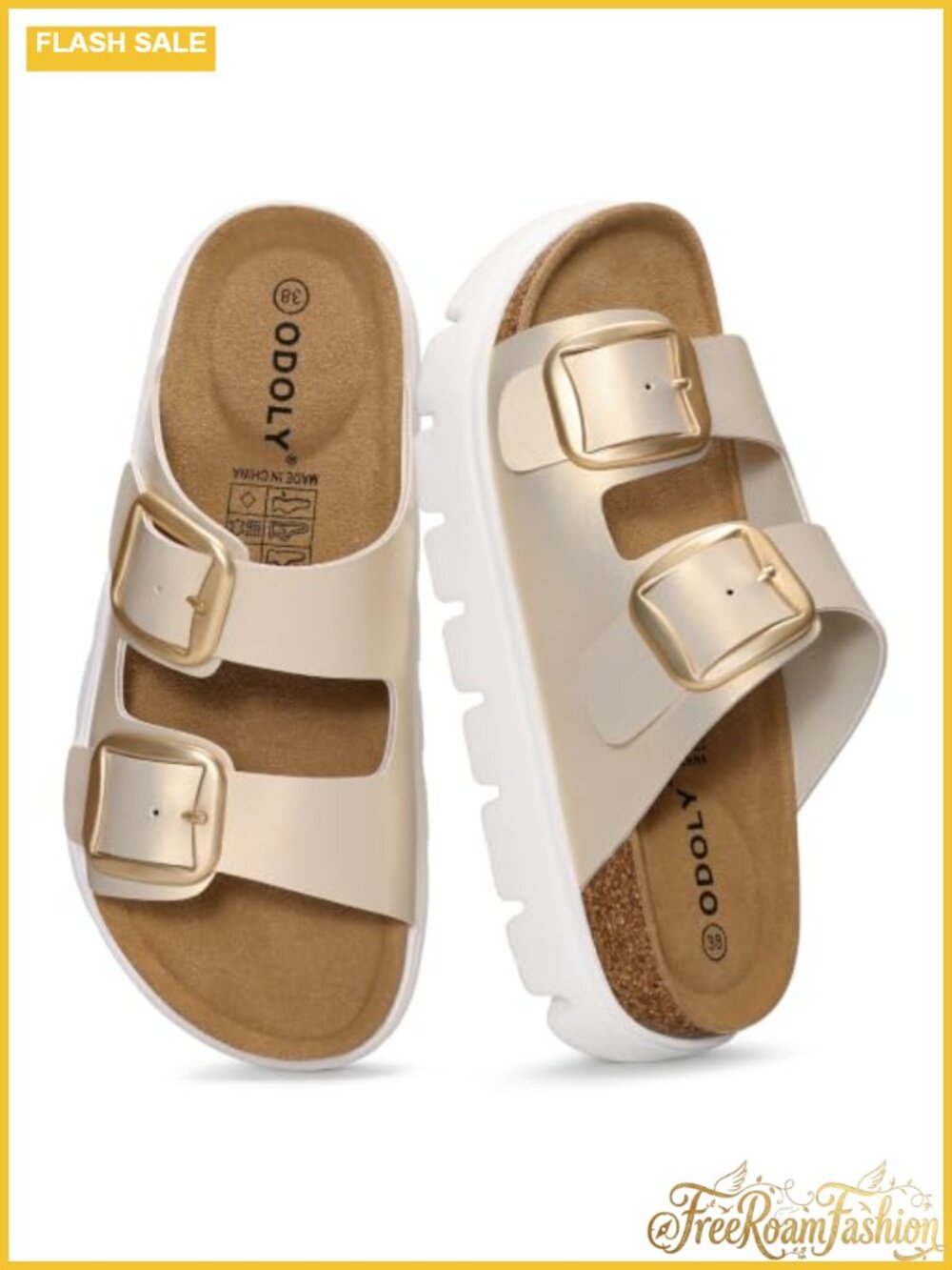 Unisex Cork Footbed Slide Sandals Arch Support Adjustable Two-Strap